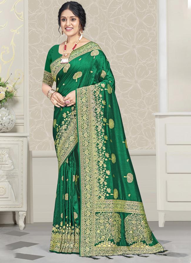 Silk Green Festival Wear Zari Work Saree